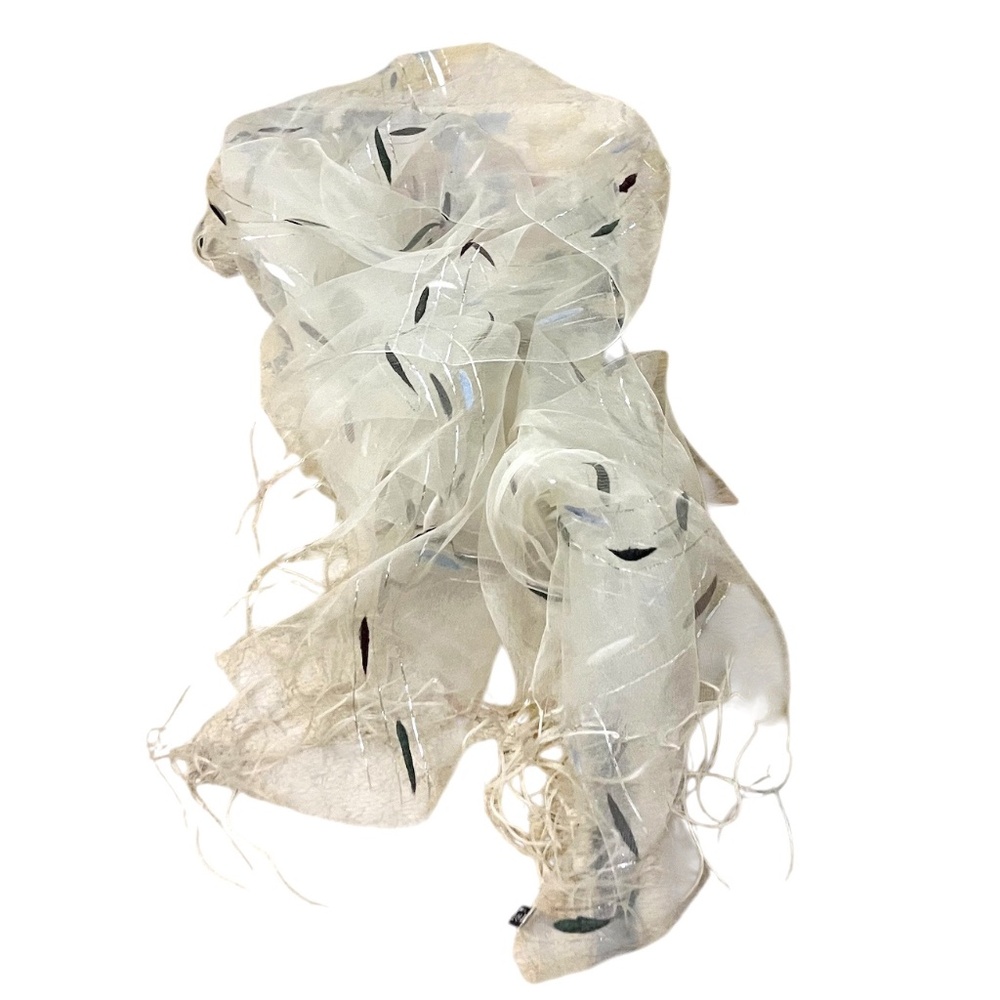 Woven Spindles Cream Multi Metallic Sheer Silk Organza Stole & Felt Design